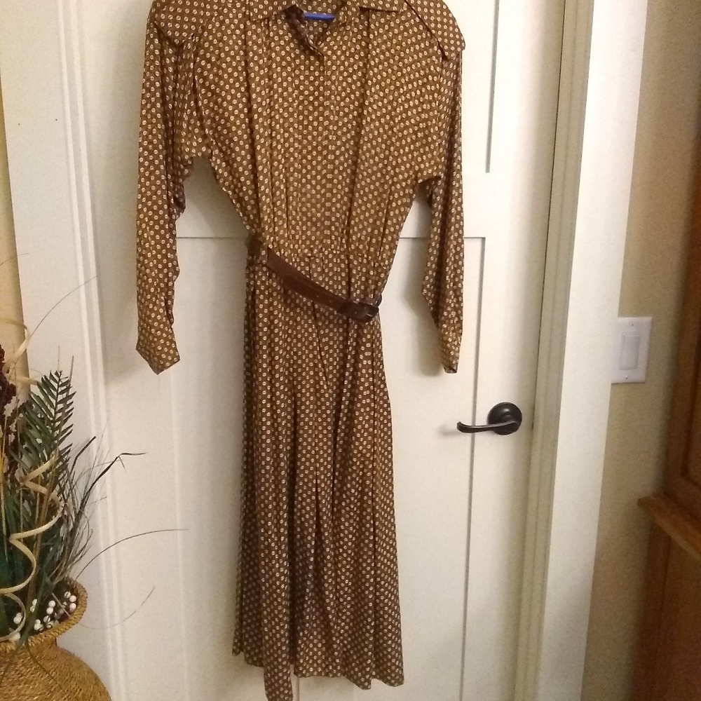 Vintage Maggy London brown and cream silk dress